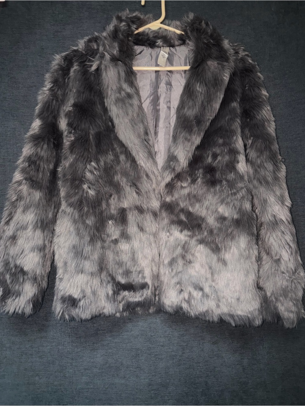 Lux Faux Fur Teddy Jacket in Charcoal Gray